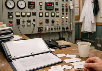 Control panel with gauges and readouts, industrial setting—but this is a school resource room repurposed